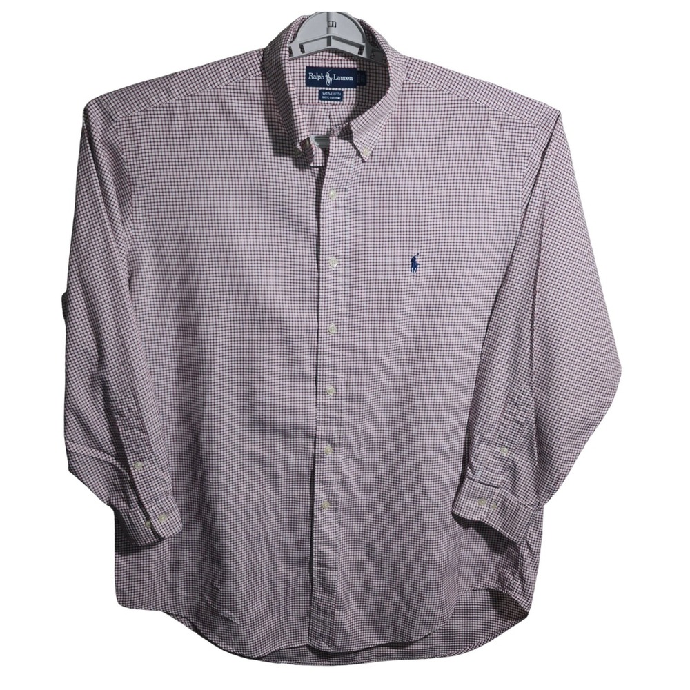Ralph Lauren Yarmouth‎ Mens 16.5 32/33 Red Tattersall Check Cotton Dress Shirt